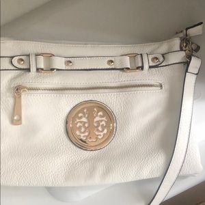 BNWOT white leather purse with gold emblem